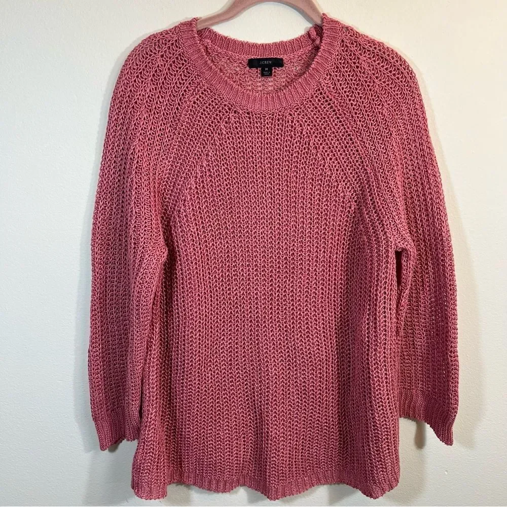 J. Crew 100% Linen‎ Open Knit Relaxed Fit Beach Sweater Cover Up Pink Medium